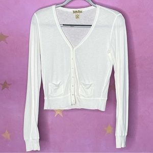 Lucky Brand Y2K White Cropped Cardigan Womens Medium Feminine Academia Scandi